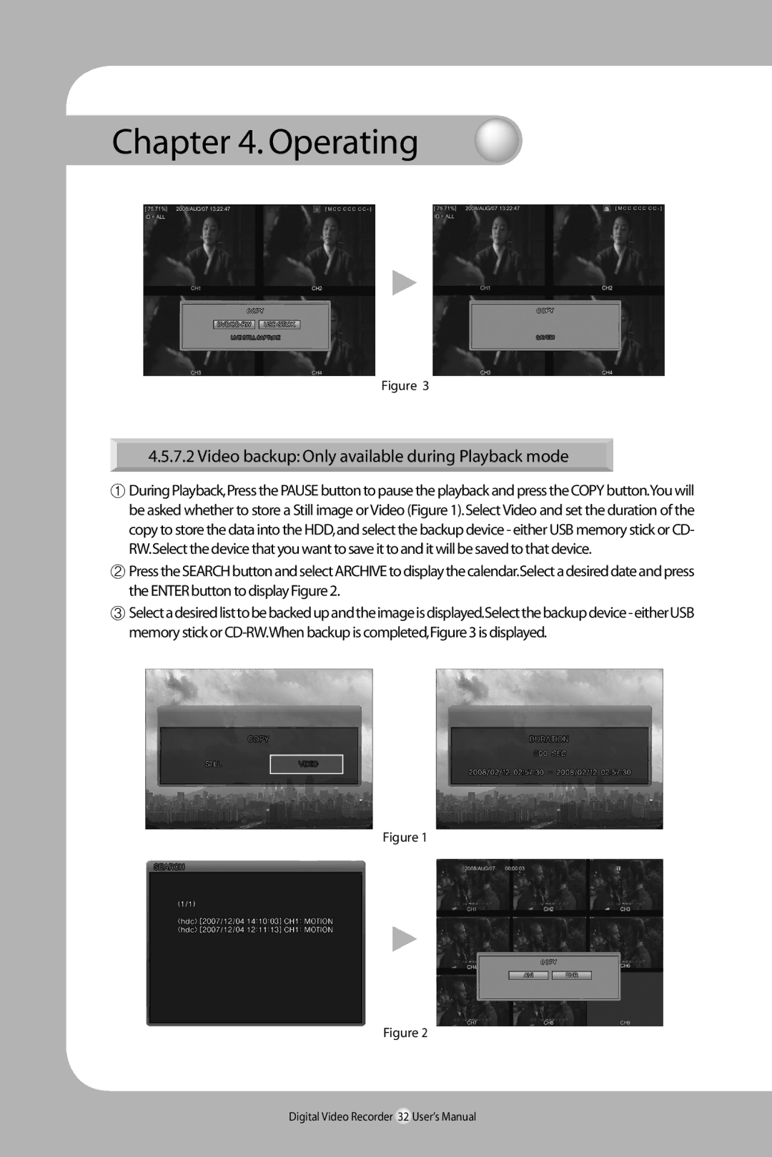 Samsung SVR-940/450 user manual Video backup Only available during Playback mode 