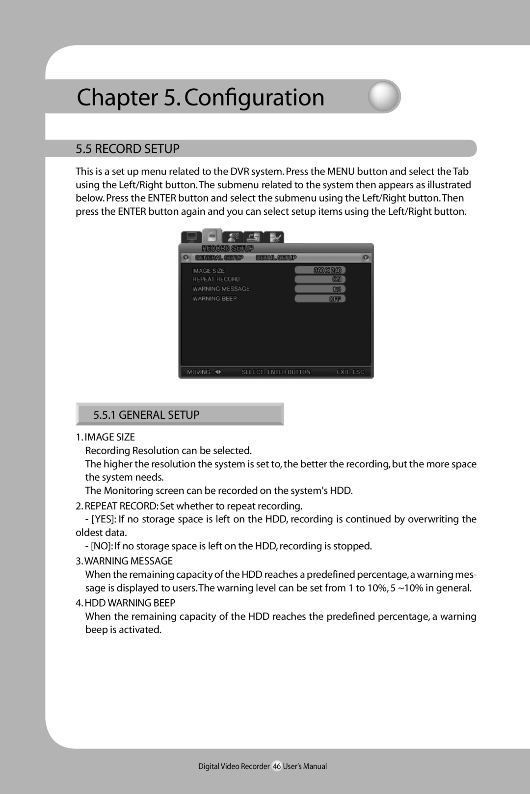 Samsung SVR-940/450 user manual General Setup, HDD Warning Beep 