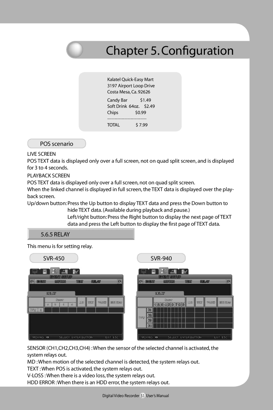 Samsung SVR-940/450 user manual POS scenario, Live Screen, Playback Screen 