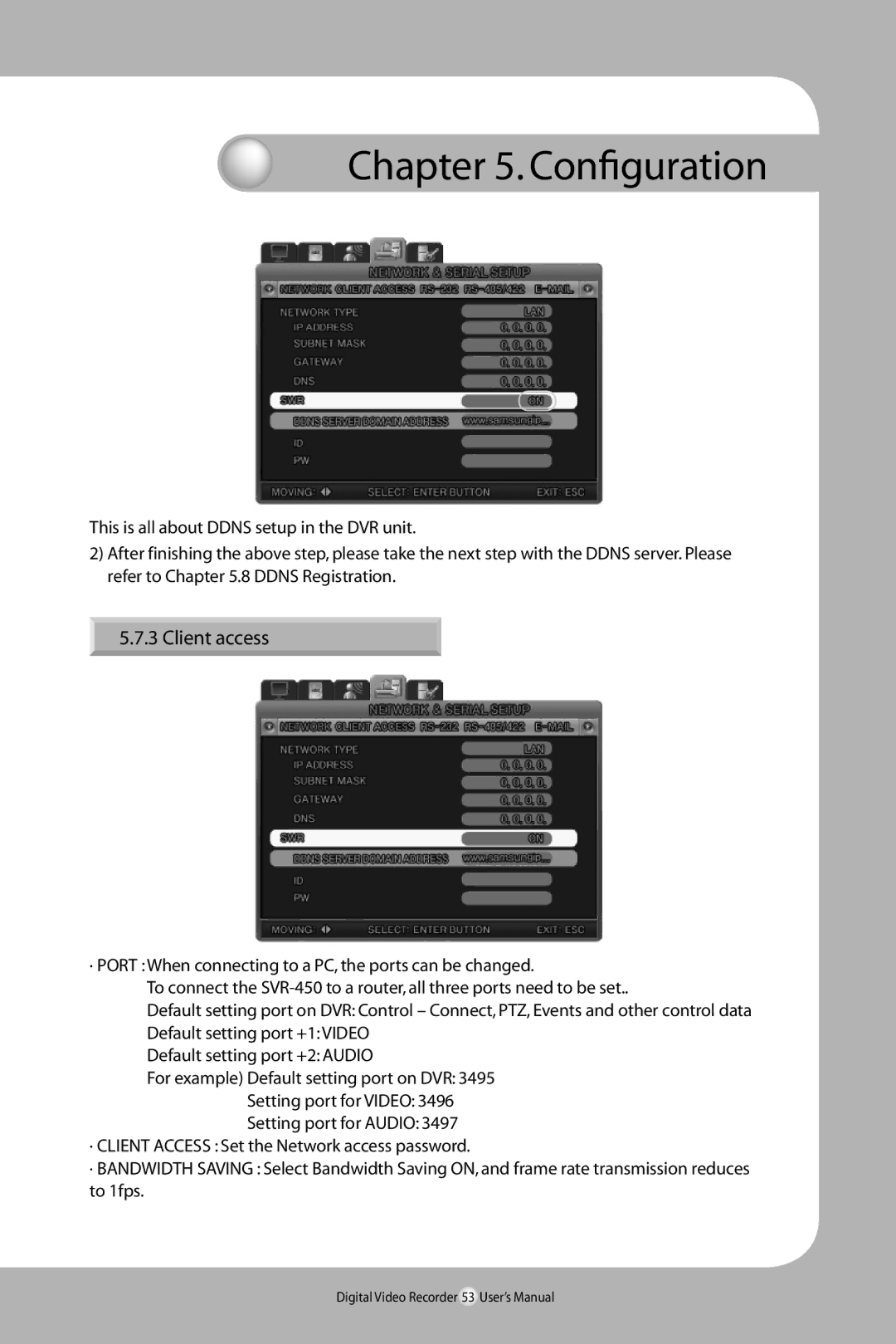 Samsung SVR-940/450 user manual Client access 