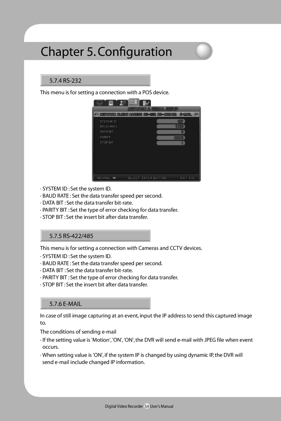 Samsung SVR-940/450 user manual 4 RS-232, 5 RS-422/485, Mail 