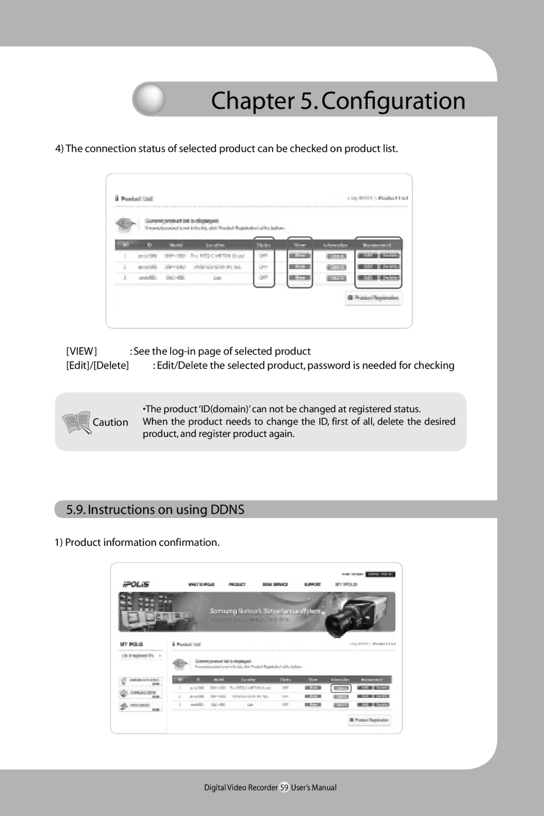 Samsung SVR-940/450 user manual Instructions on using Ddns, View, See the log-in page of selected product, Edit/Delete 