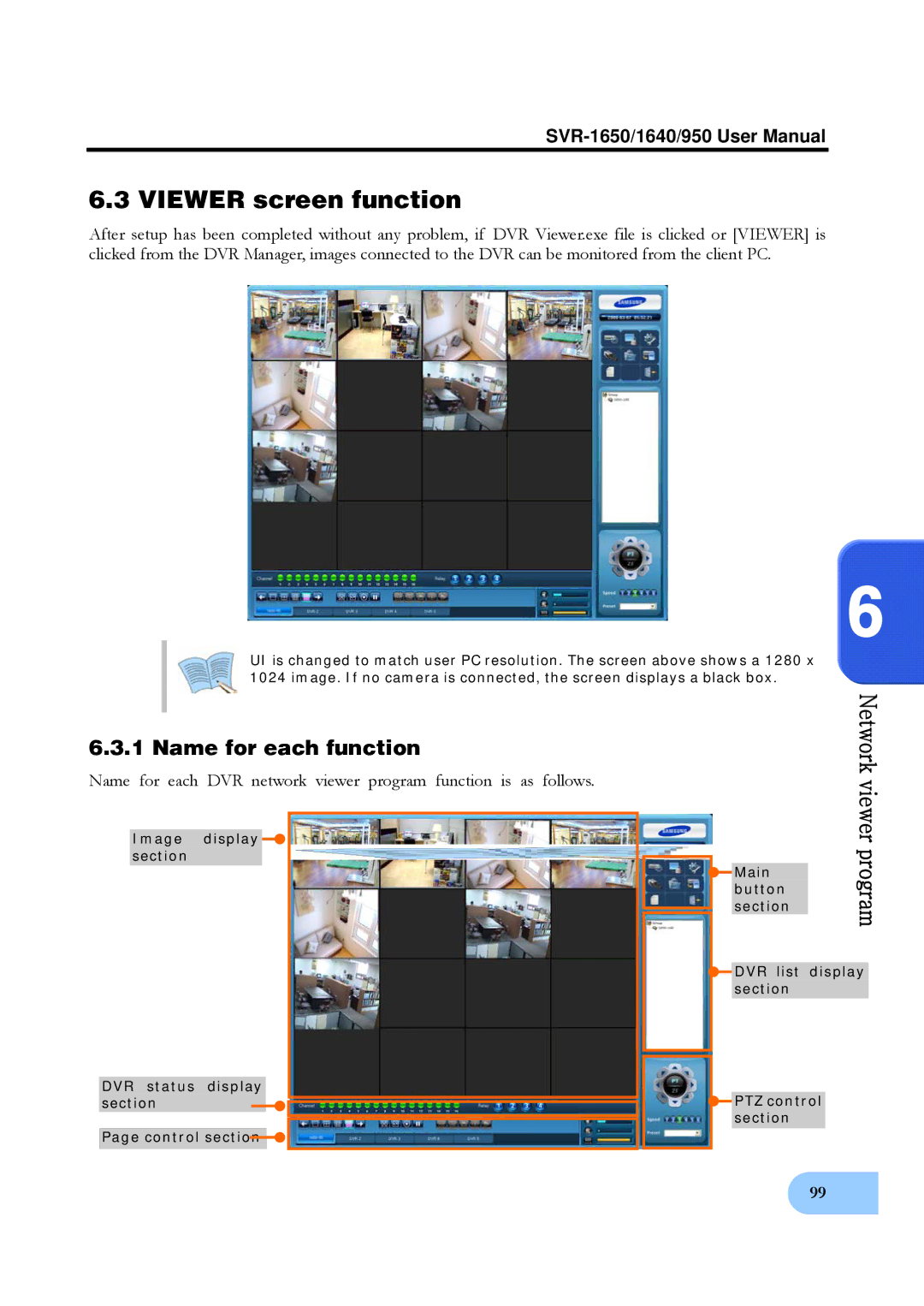 Samsung SVR-1640, SVR-950 user manual Viewer screen function, Name for each function 