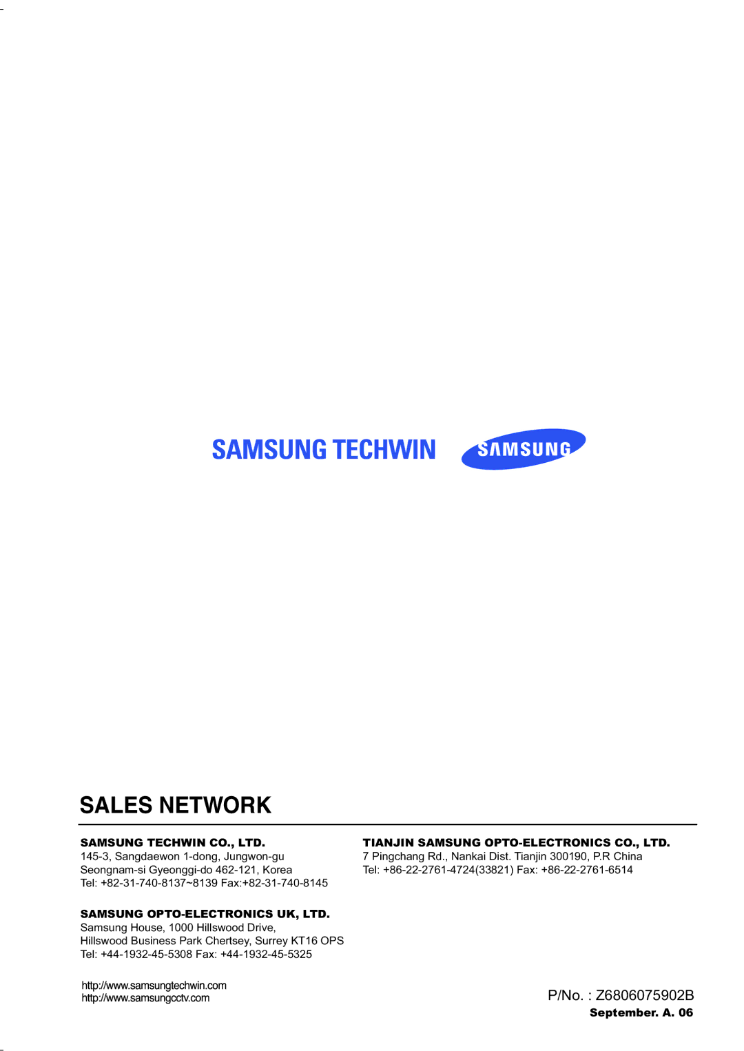 Samsung SVR-950, SVR-1640 user manual Sales Network 