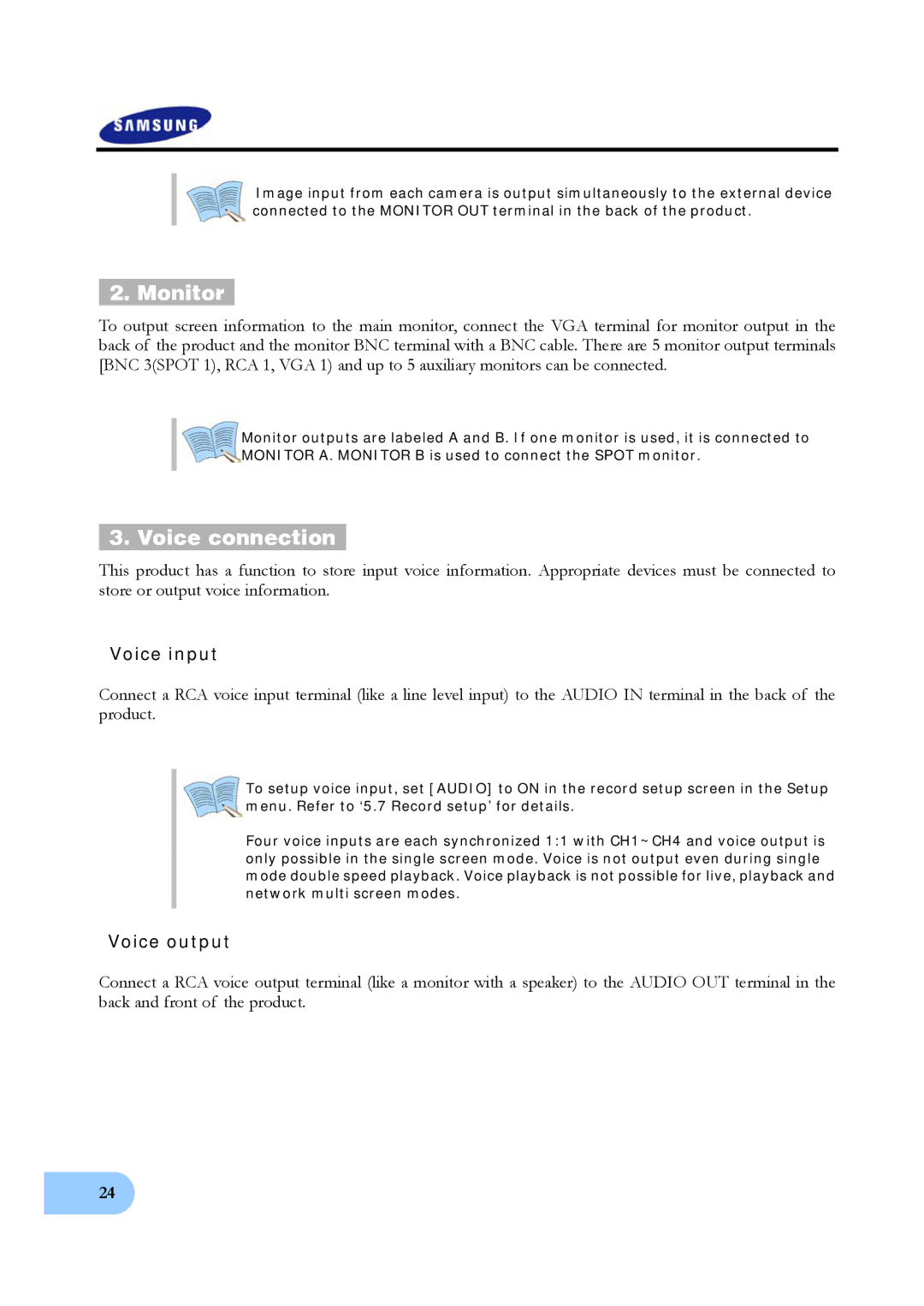 Samsung SVR-950, SVR-1640 user manual Monitor, Voice connection 