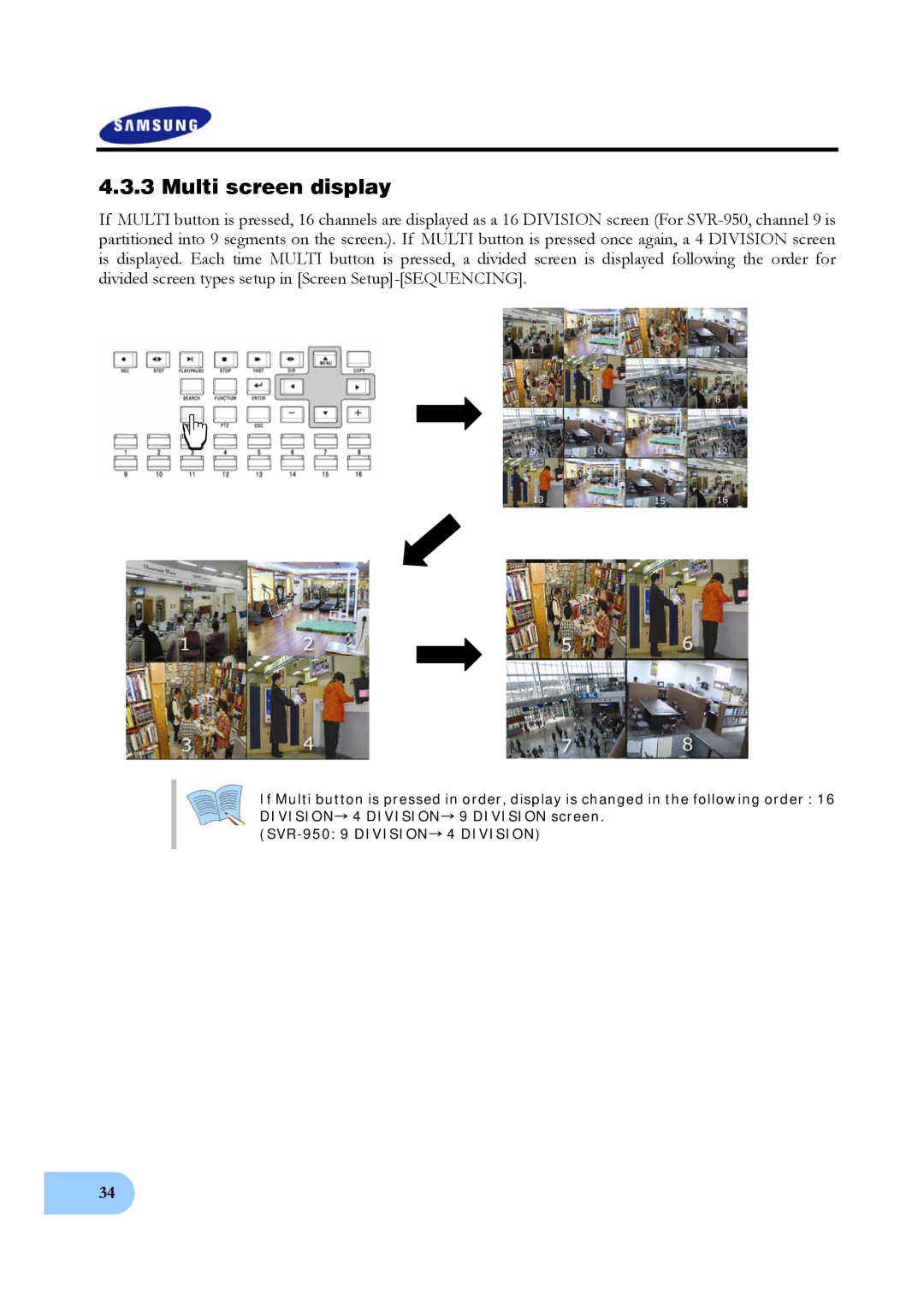 Samsung SVR-950, SVR-1640 user manual Multi screen display 