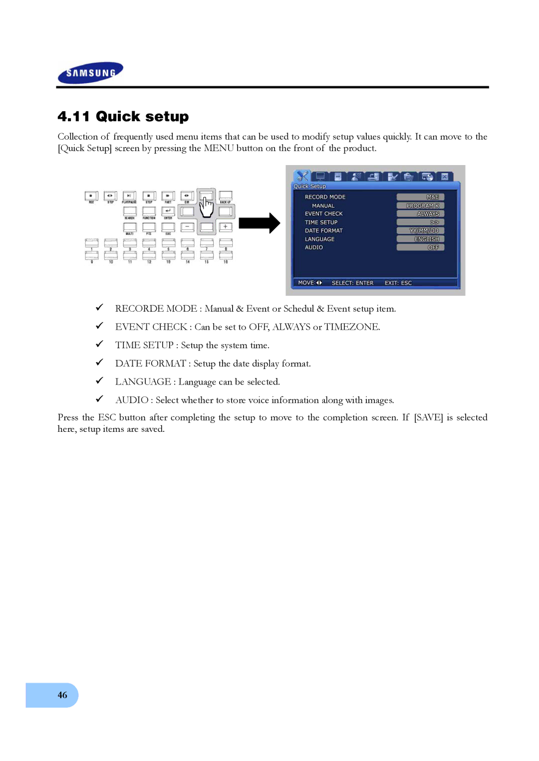 Samsung SVR-950, SVR-1640 user manual Quick setup 