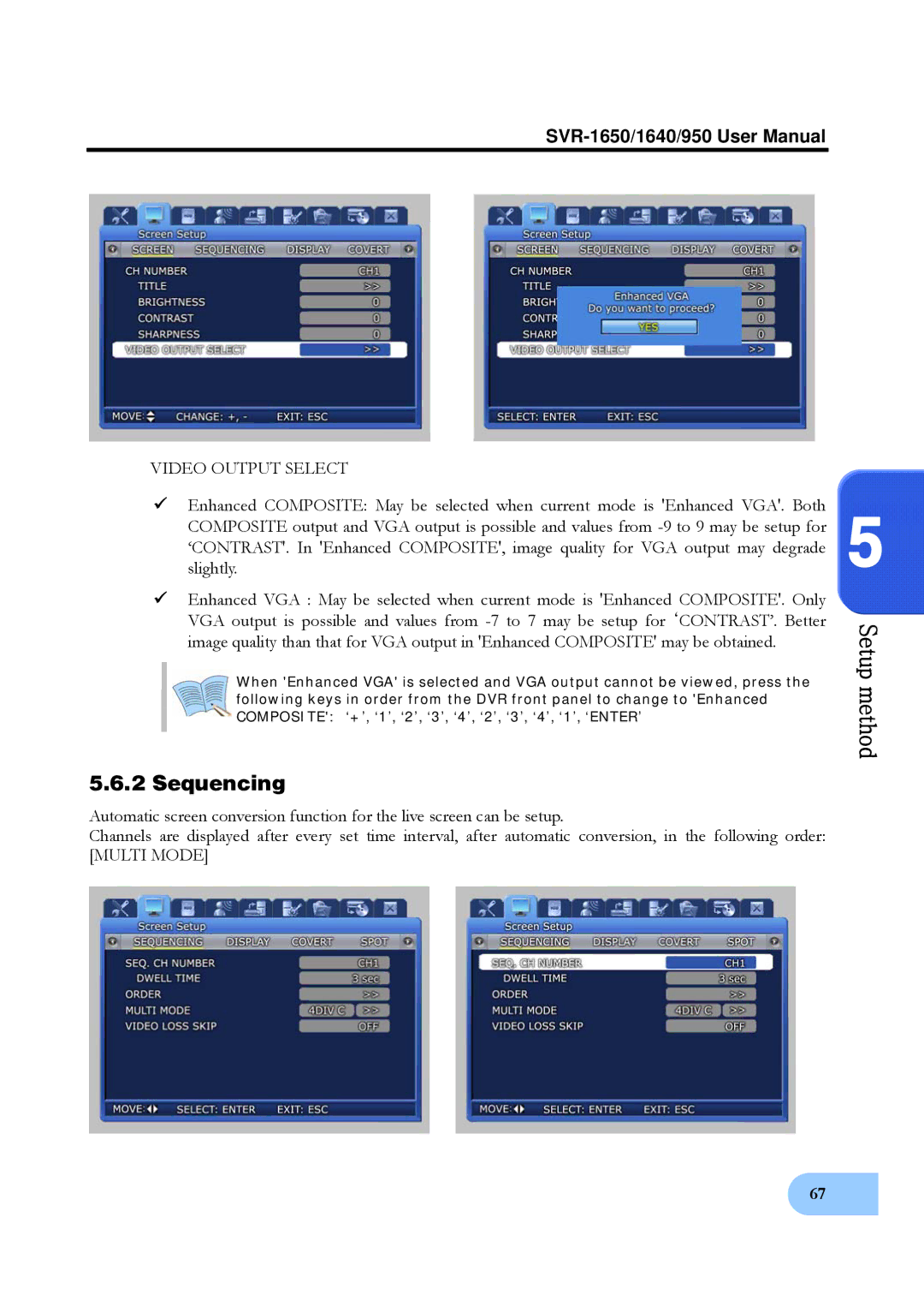 Samsung SVR-1640, SVR-950 user manual Sequencing, Video Output Select 