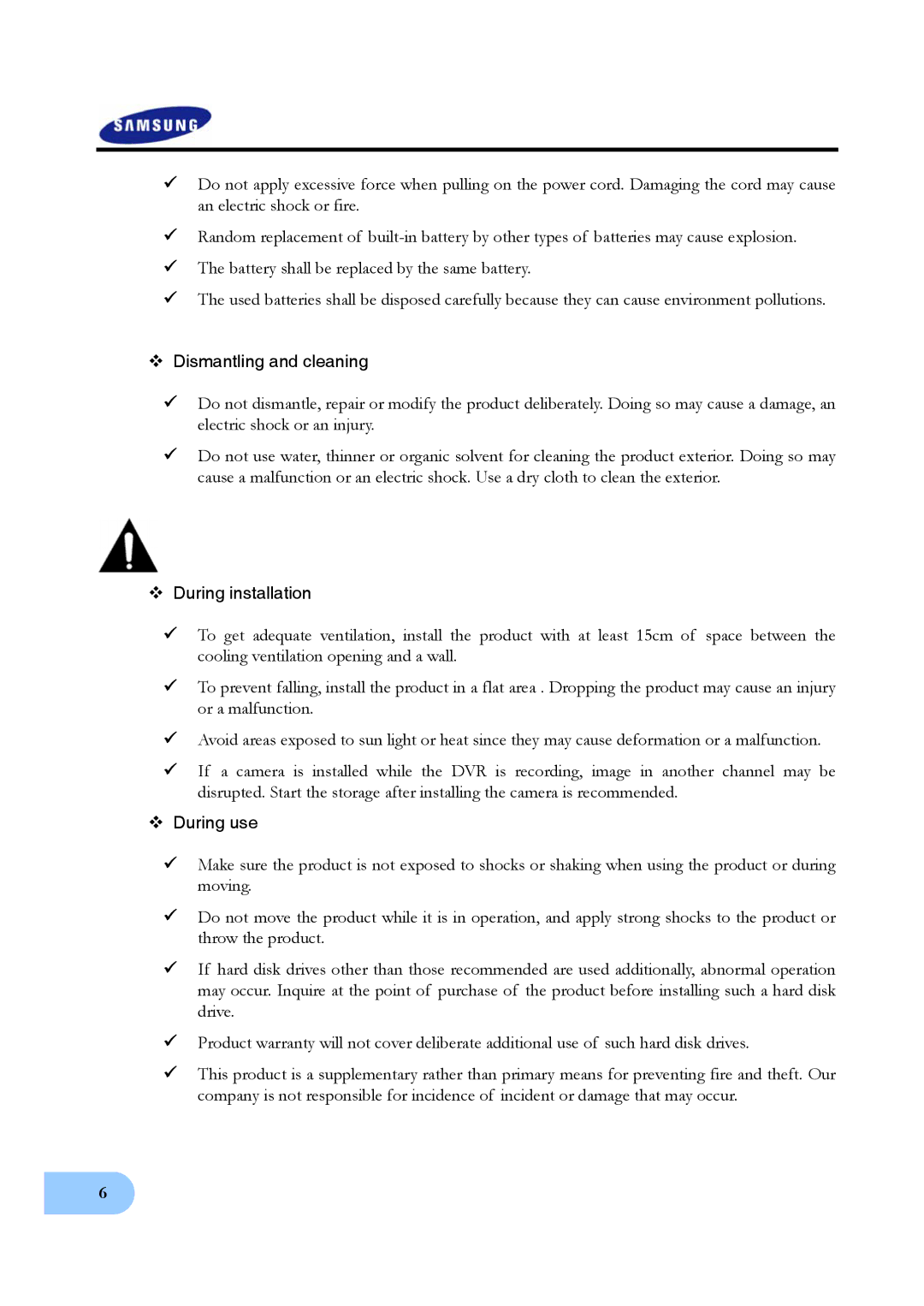 Samsung SVR-950, SVR-1640 user manual ™ Dismantling and cleaning 