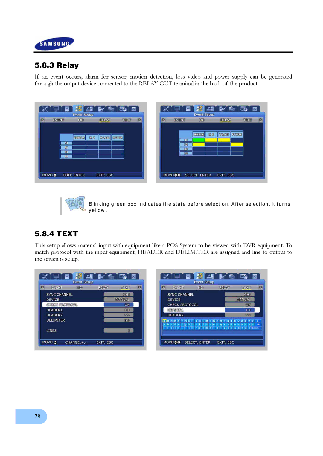 Samsung SVR-950, SVR-1640 user manual Relay, Text 