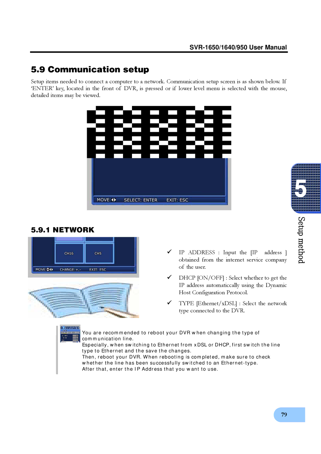 Samsung SVR-1640, SVR-950 user manual Communication setup, Network 