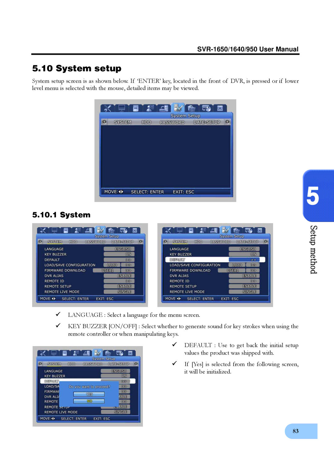 Samsung SVR-1640, SVR-950 user manual System setup 