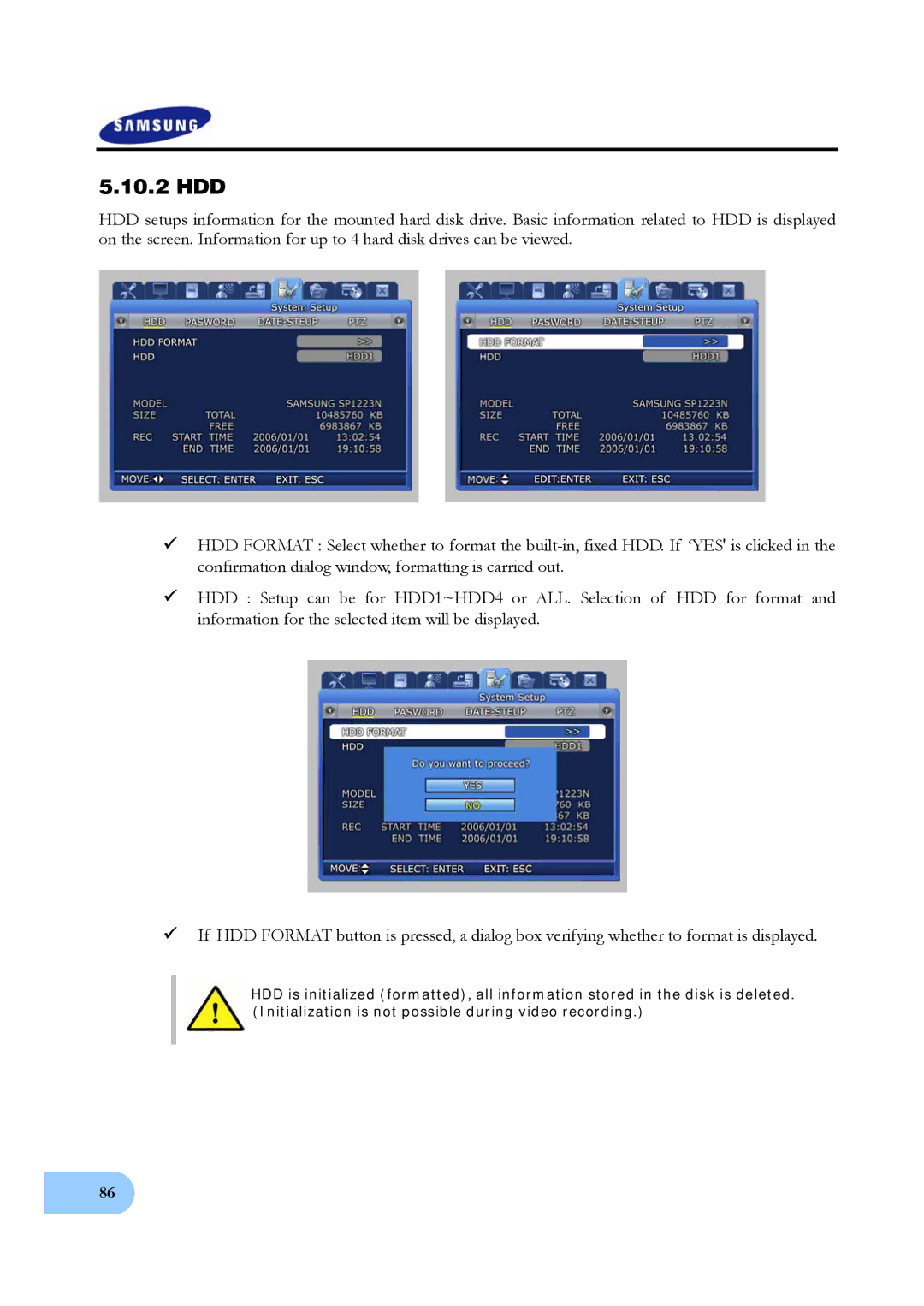 Samsung SVR-950, SVR-1640 user manual 10.2 HDD 