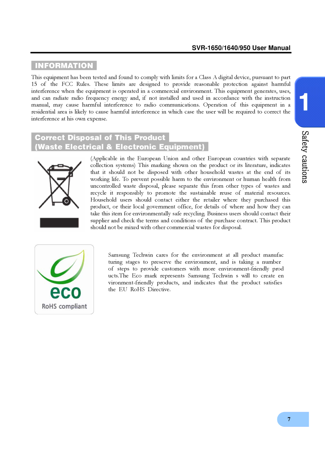 Samsung SVR-1640, SVR-950 user manual Information 