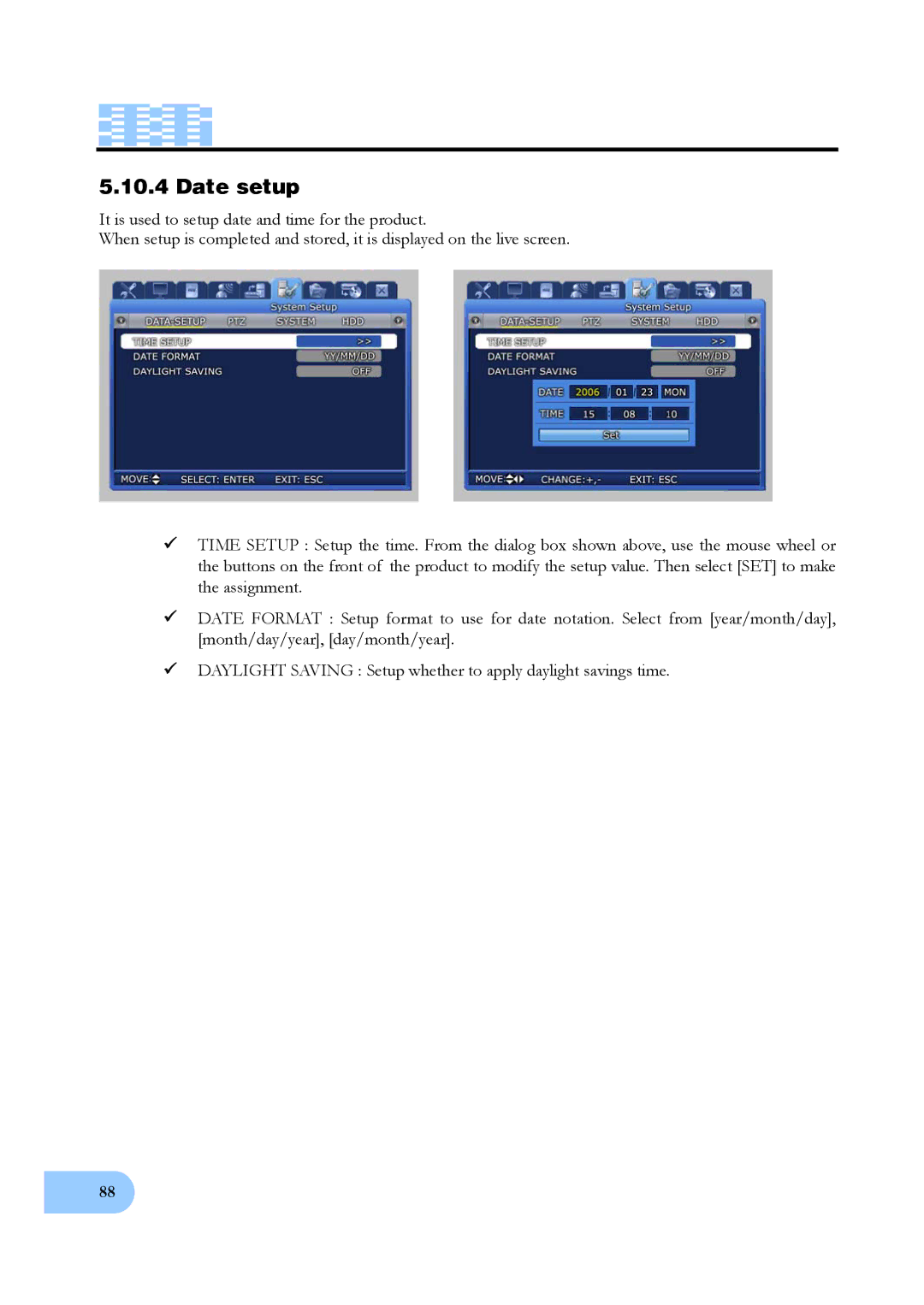 Samsung SVR-950, SVR-1640 user manual Date setup 