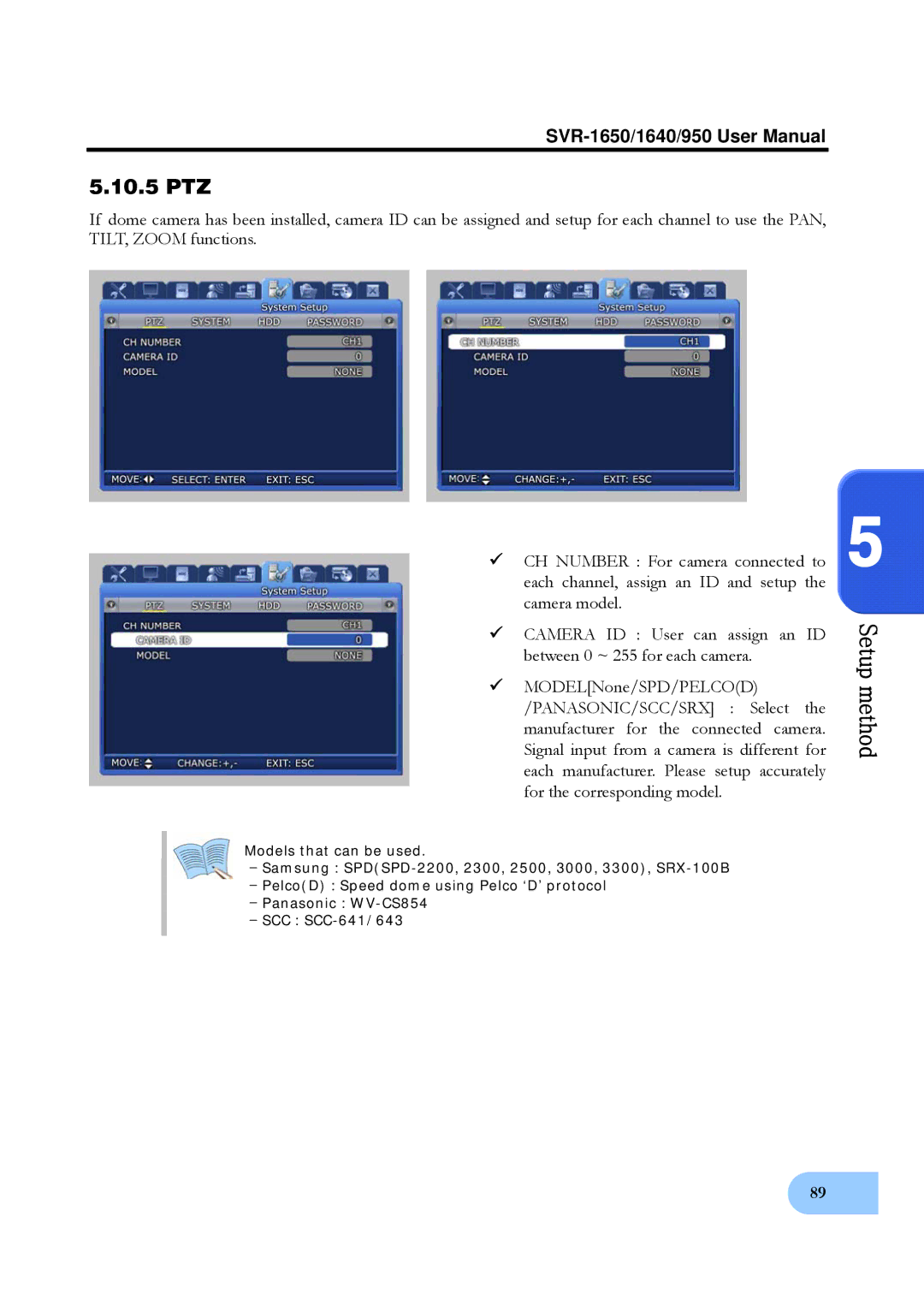 Samsung SVR-1640, SVR-950 user manual 10.5 PTZ 