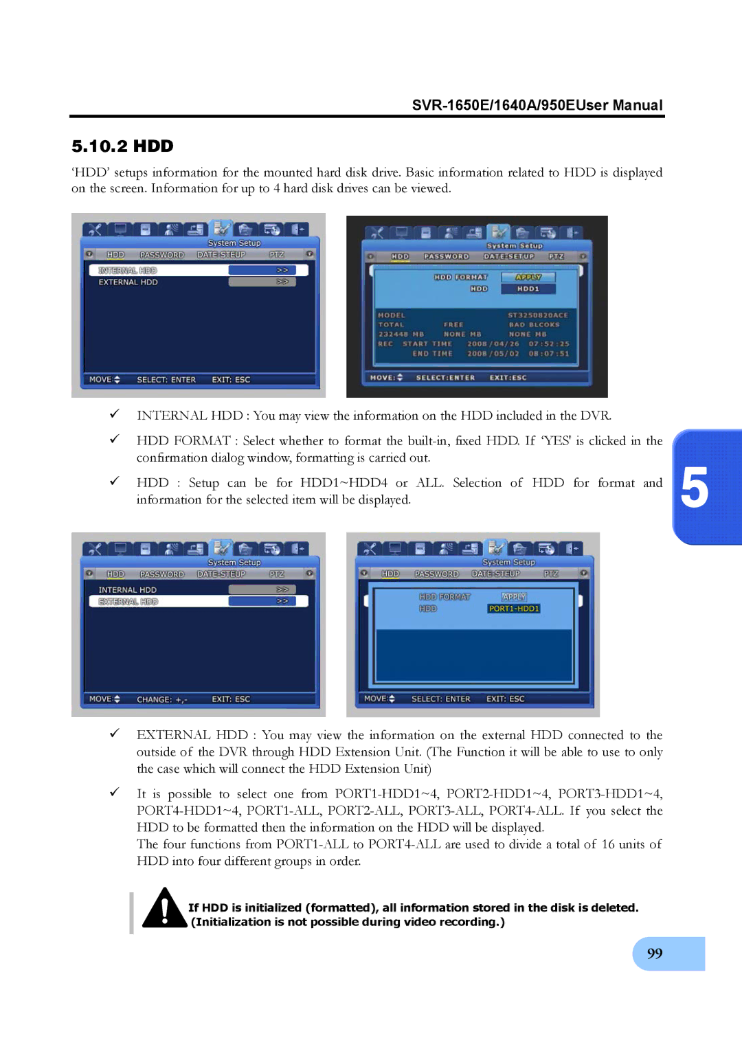 Samsung SVR-1640A, SVR-950E, SVR-1650E user manual 10.2 HDD 