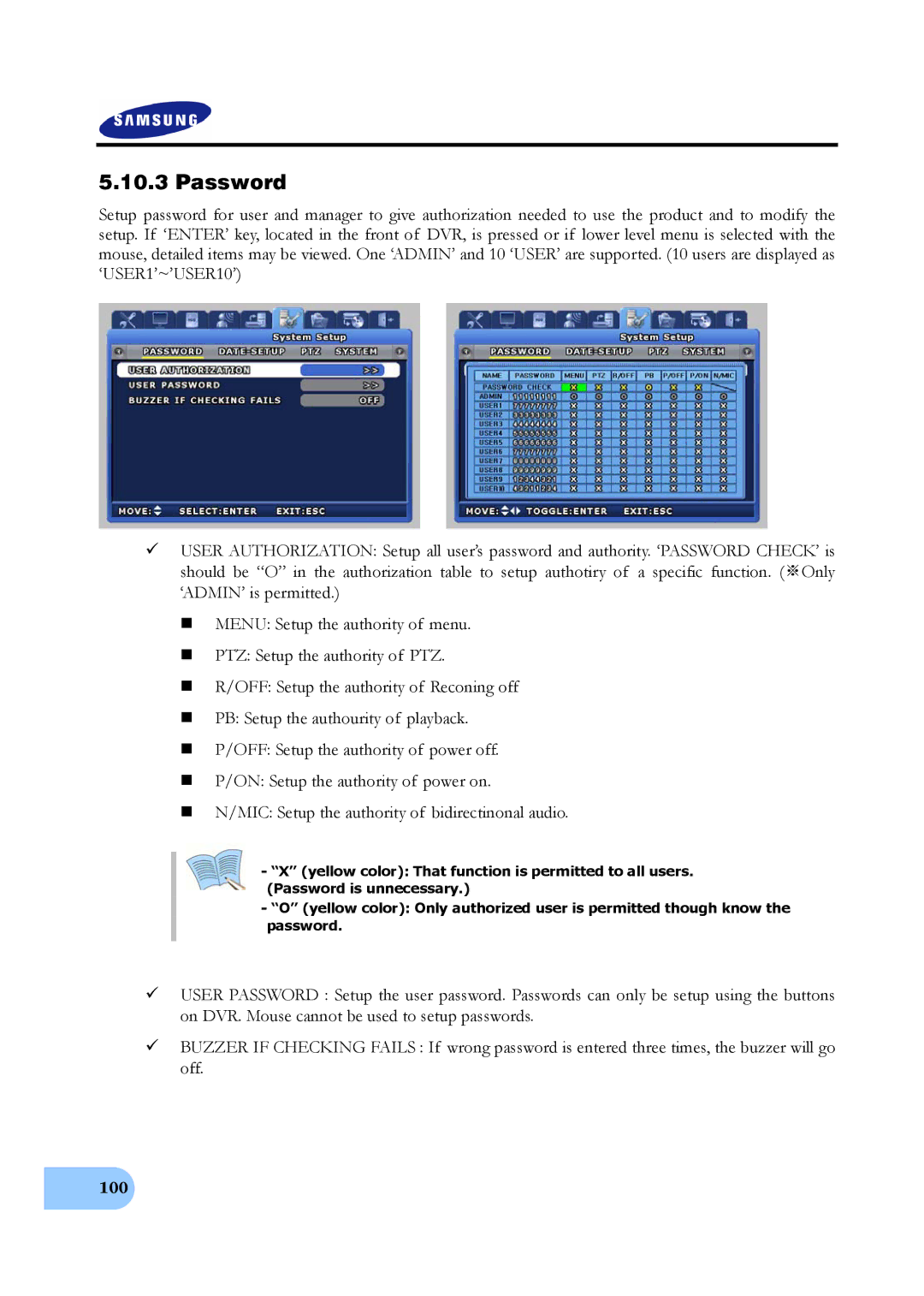 Samsung SVR-950E, SVR-1650E, SVR-1640A user manual Password, 100 