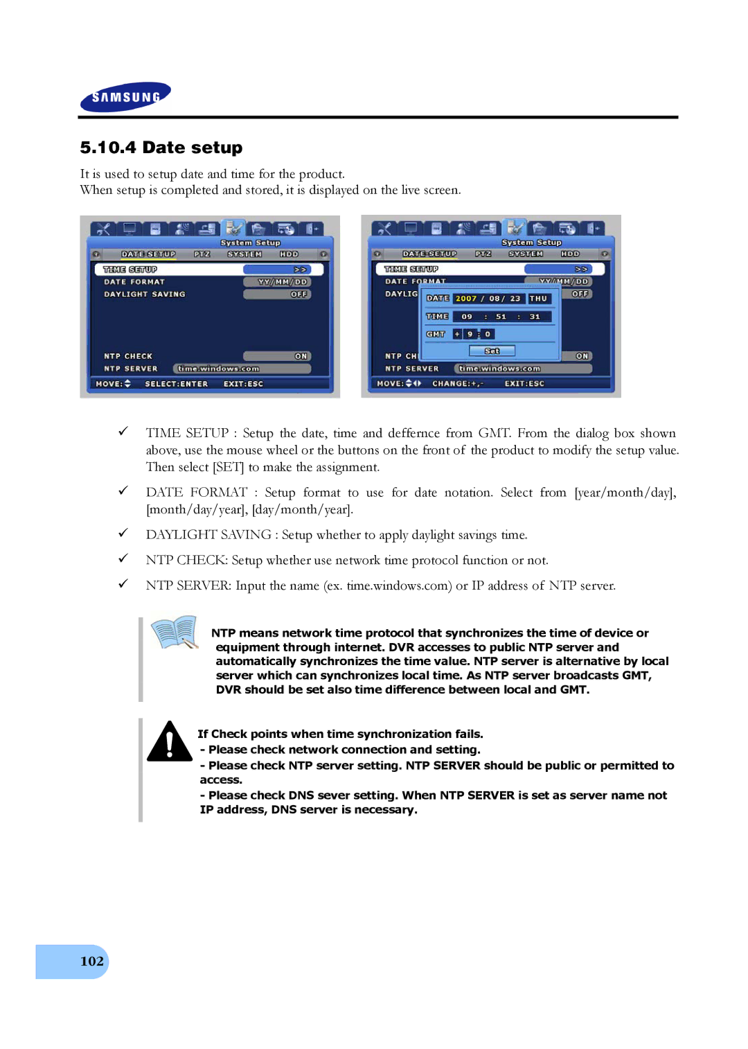 Samsung SVR-1640A, SVR-950E, SVR-1650E user manual Date setup 