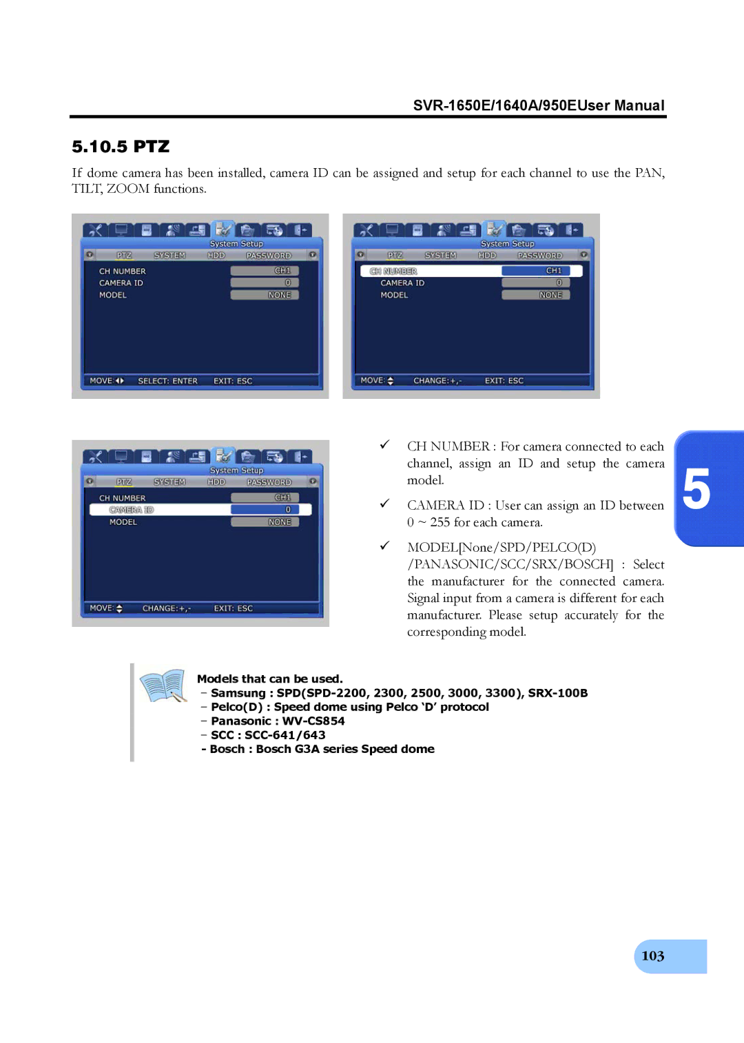 Samsung SVR-950E, SVR-1650E, SVR-1640A user manual 10.5 PTZ 