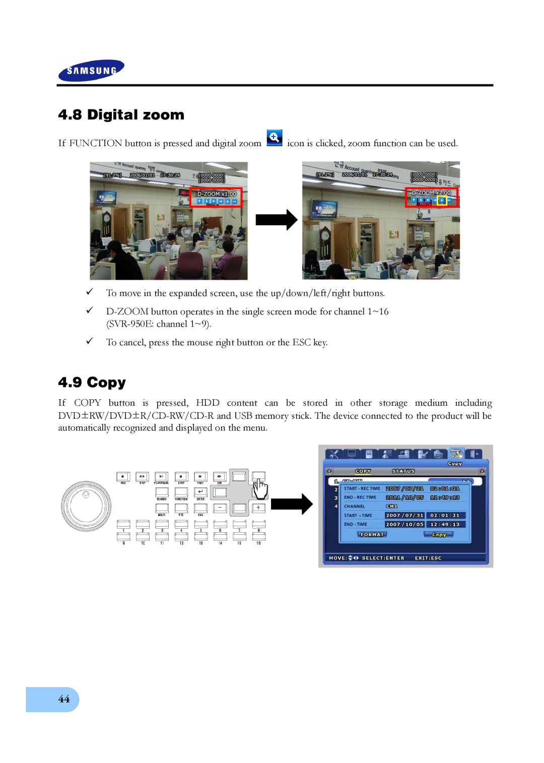 Samsung SVR-1650E, SVR-950E, SVR-1640A user manual Digital zoom, Copy 