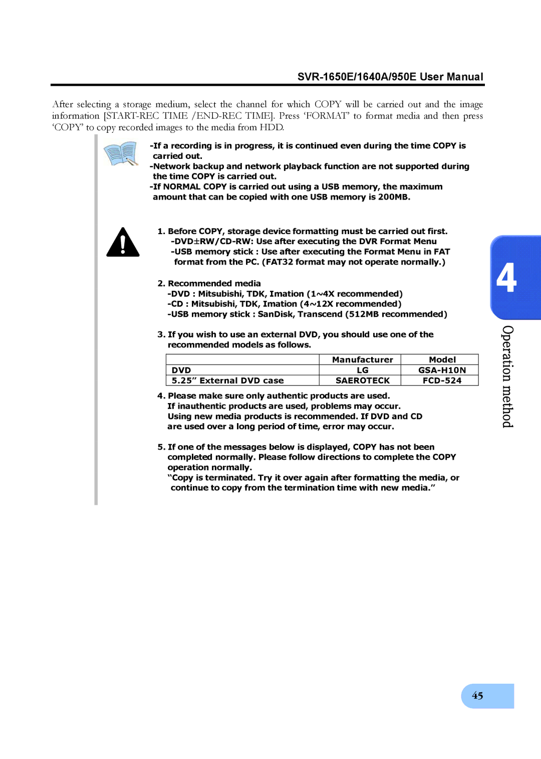 Samsung SVR-1640A, SVR-950E, SVR-1650E user manual Dvd 