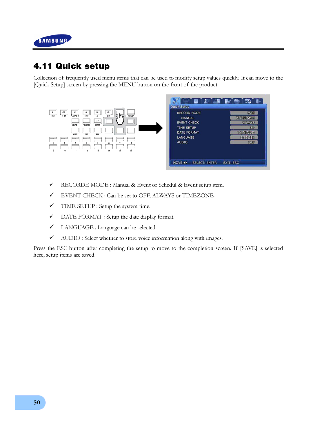 Samsung SVR-1650E, SVR-950E, SVR-1640A user manual Quick setup 