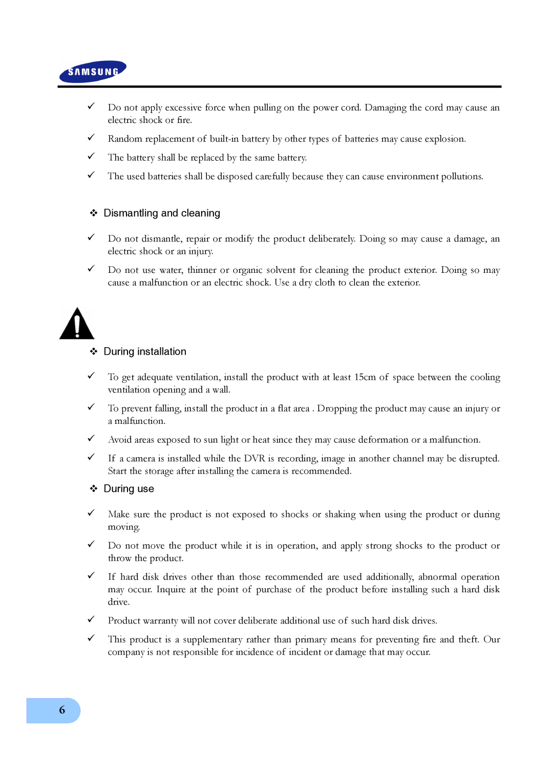 Samsung SVR-1640A, SVR-950E, SVR-1650E user manual ™ Dismantling and cleaning 