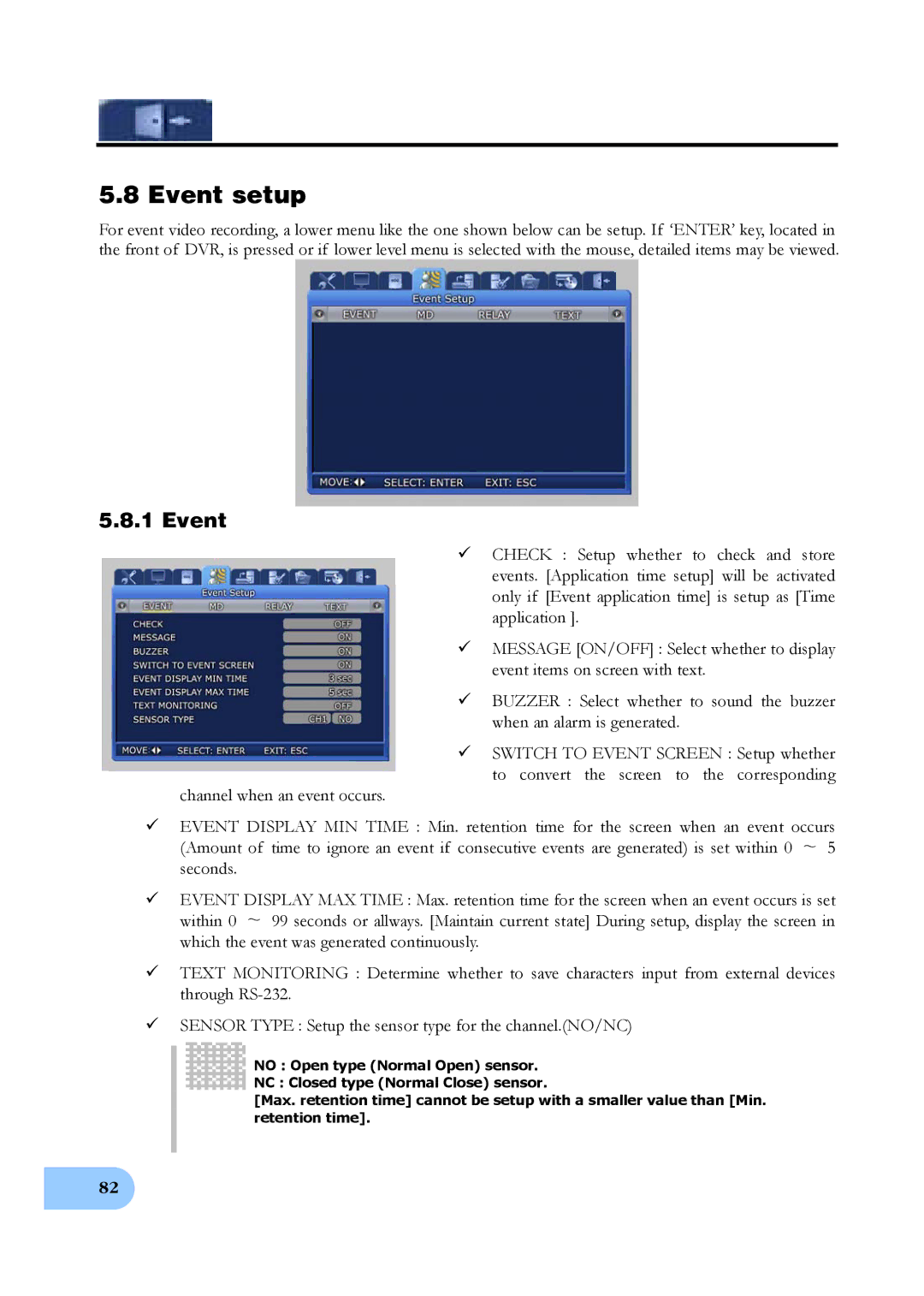 Samsung SVR-950E, SVR-1650E, SVR-1640A user manual Event setup 