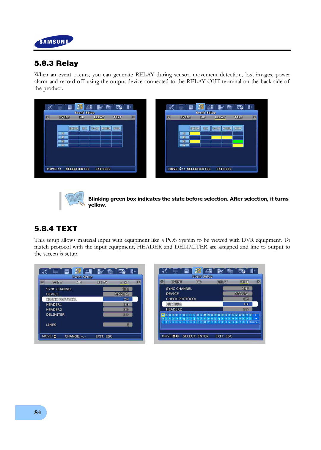 Samsung SVR-1640A, SVR-950E, SVR-1650E user manual Relay, Text 