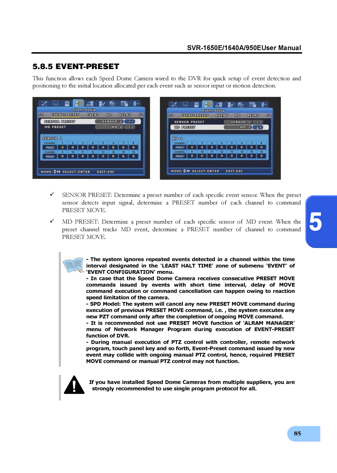 Samsung SVR-950E, SVR-1650E, SVR-1640A user manual Event-Preset, Preset Move 