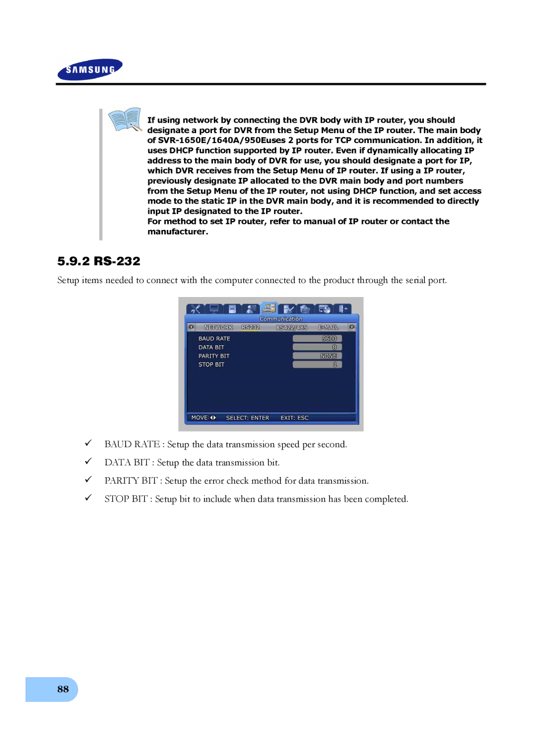 Samsung SVR-950E, SVR-1650E, SVR-1640A user manual 2 RS-232 