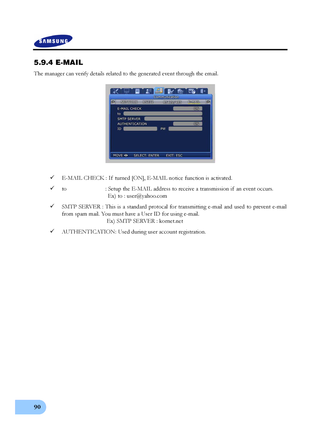 Samsung SVR-1640A, SVR-950E, SVR-1650E user manual Mail 