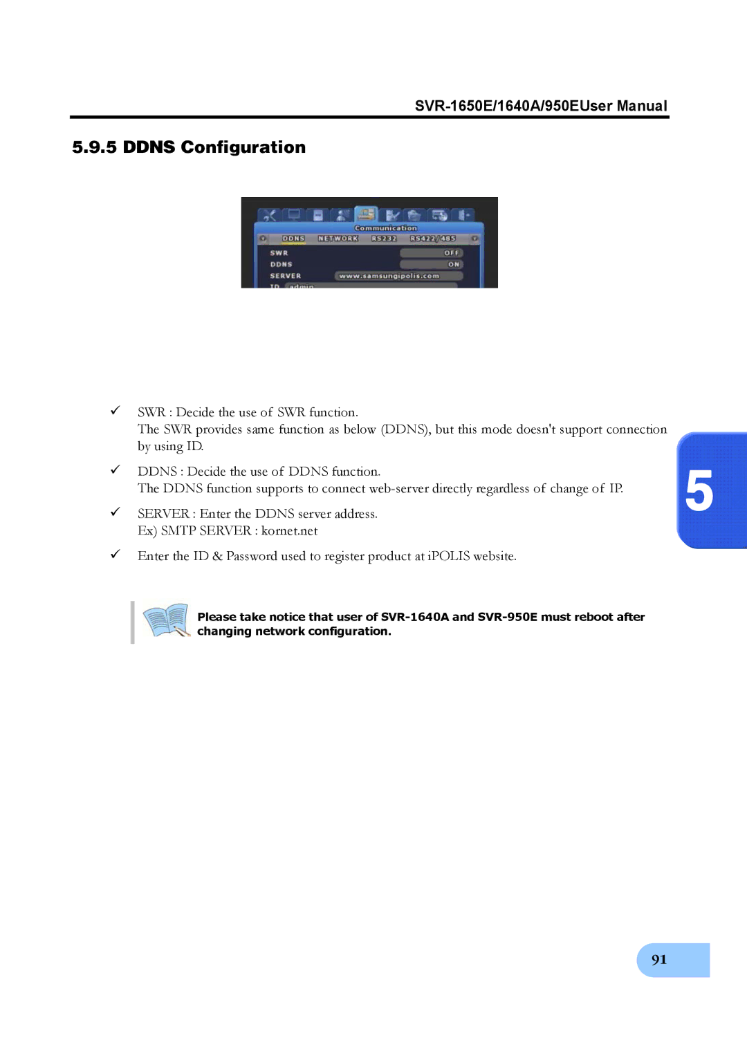 Samsung SVR-950E, SVR-1650E, SVR-1640A user manual Ddns Configuration 