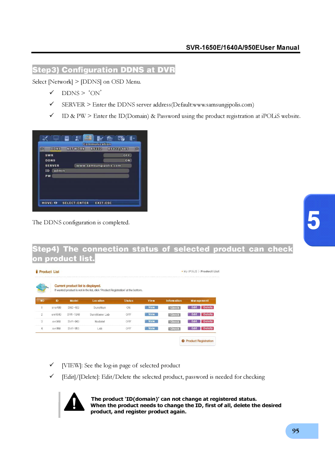 Samsung SVR-1650E, SVR-950E, SVR-1640A user manual Configuration Ddns at DVR 