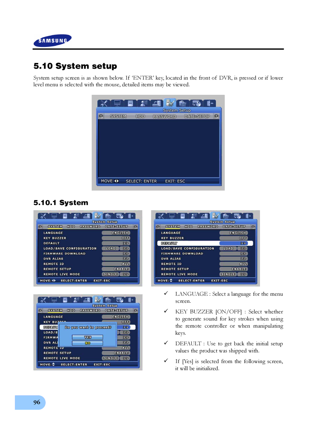 Samsung SVR-1640A, SVR-950E, SVR-1650E user manual System setup 