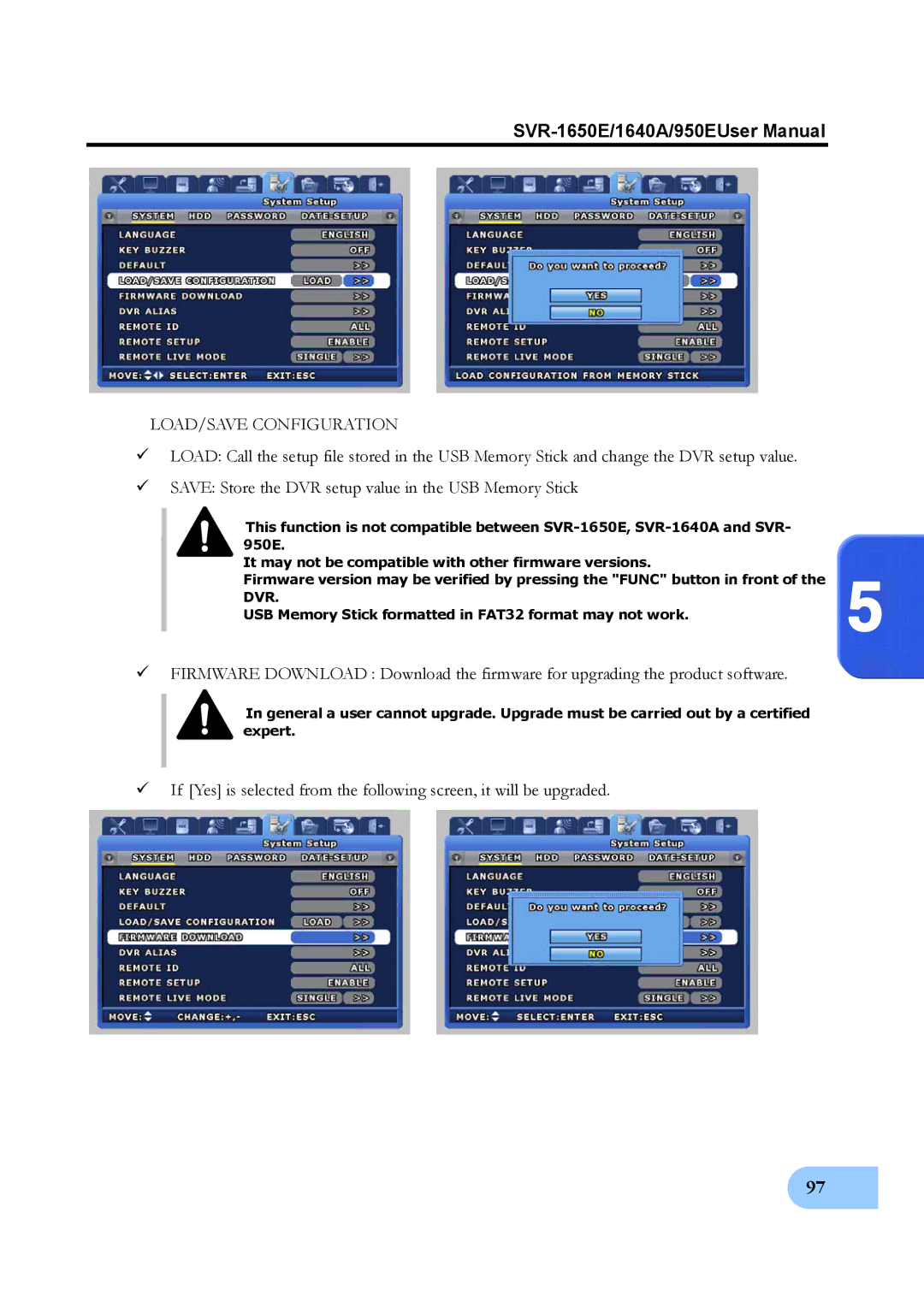 Samsung SVR-950E, SVR-1650E, SVR-1640A user manual LOAD/SAVE Configuration 