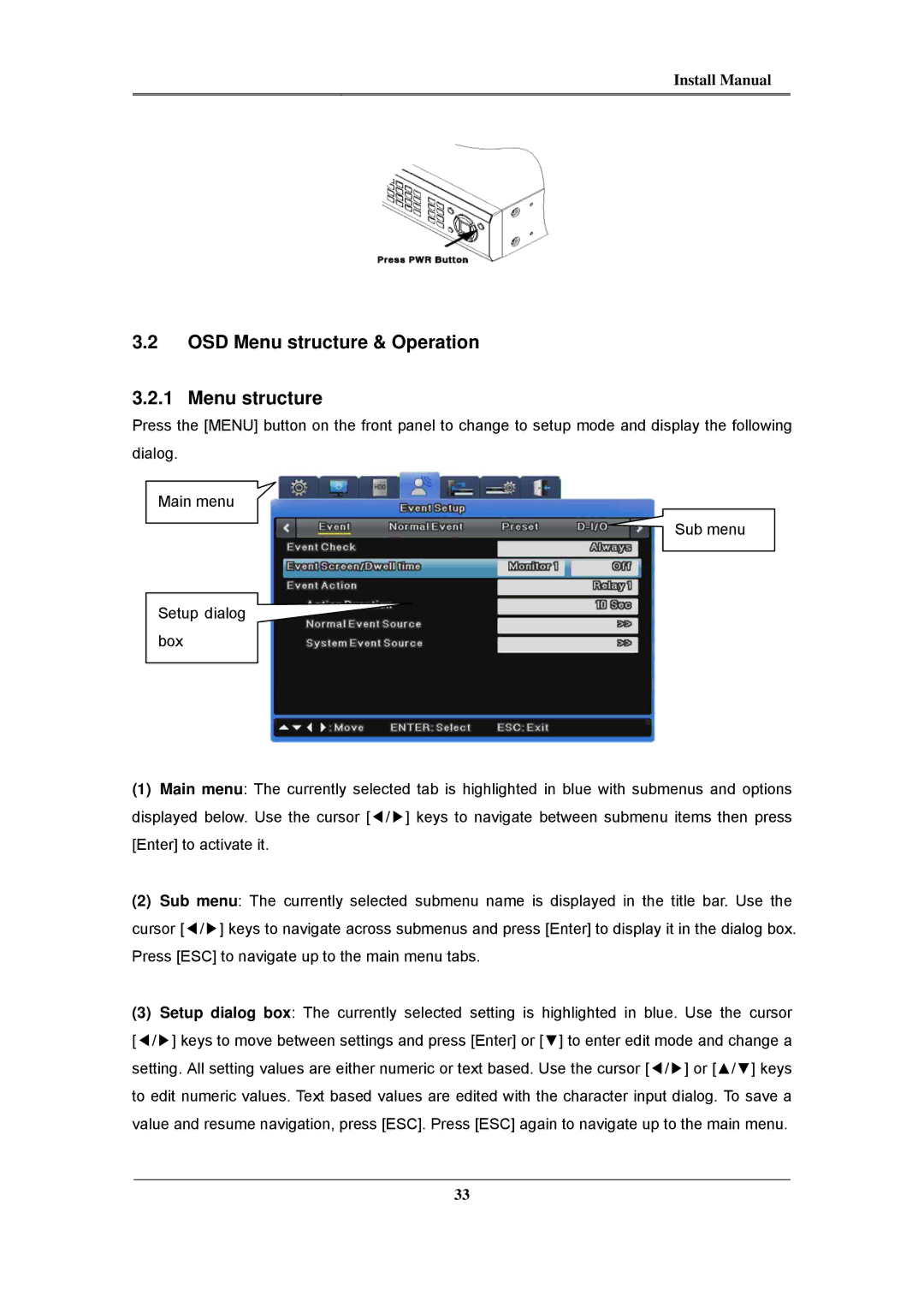 Samsung SVR-1645, SVR-960C, SVR-945, SVR-480, SVR-3200, SVR-1680C, SVR-1660C install manual OSD Menu structure & Operation 