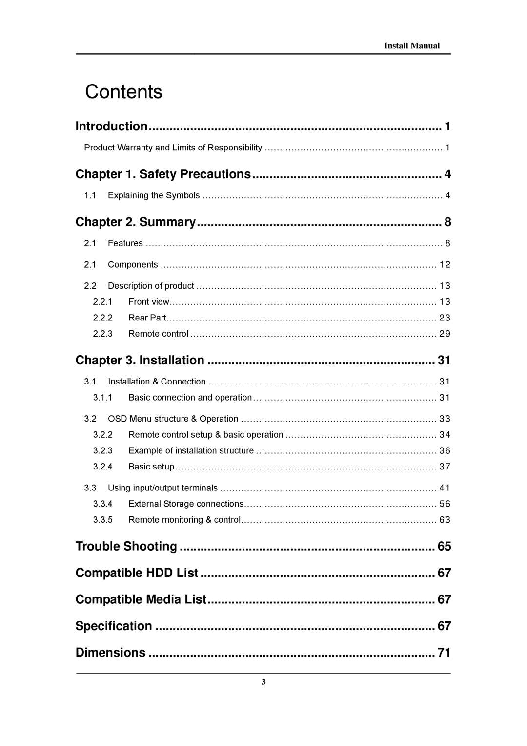 Samsung SVR-1680C, SVR-960C, SVR-945, SVR-480, SVR-3200, SVR-1660C, SVR-1645 install manual Contents 