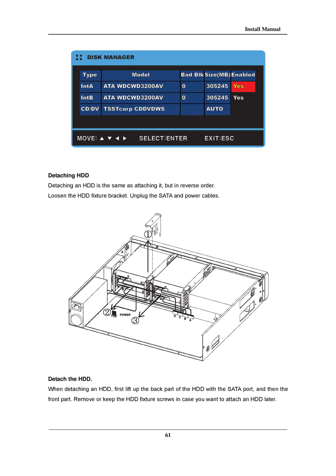 Samsung SVR-1645, SVR-960C, SVR-945, SVR-480, SVR-3200, SVR-1680C, SVR-1660C install manual Detaching HDD, Detach the HDD 