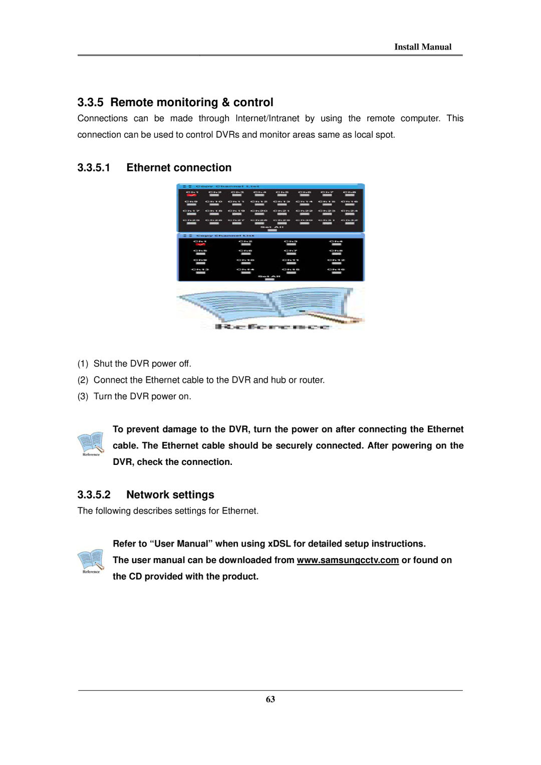 Samsung SVR-945, SVR-960C, SVR-480, SVR-3200, SVR-1680C Remote monitoring & control, Ethernet connection, Network settings 