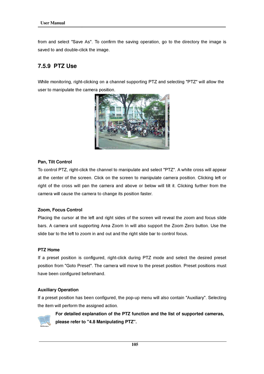 Samsung SVR-945, SVR-960C, SVR-480, SVR-3200 PTZ Use, Pan, Tilt Control, Zoom, Focus Control, PTZ Home, Auxiliary Operation 