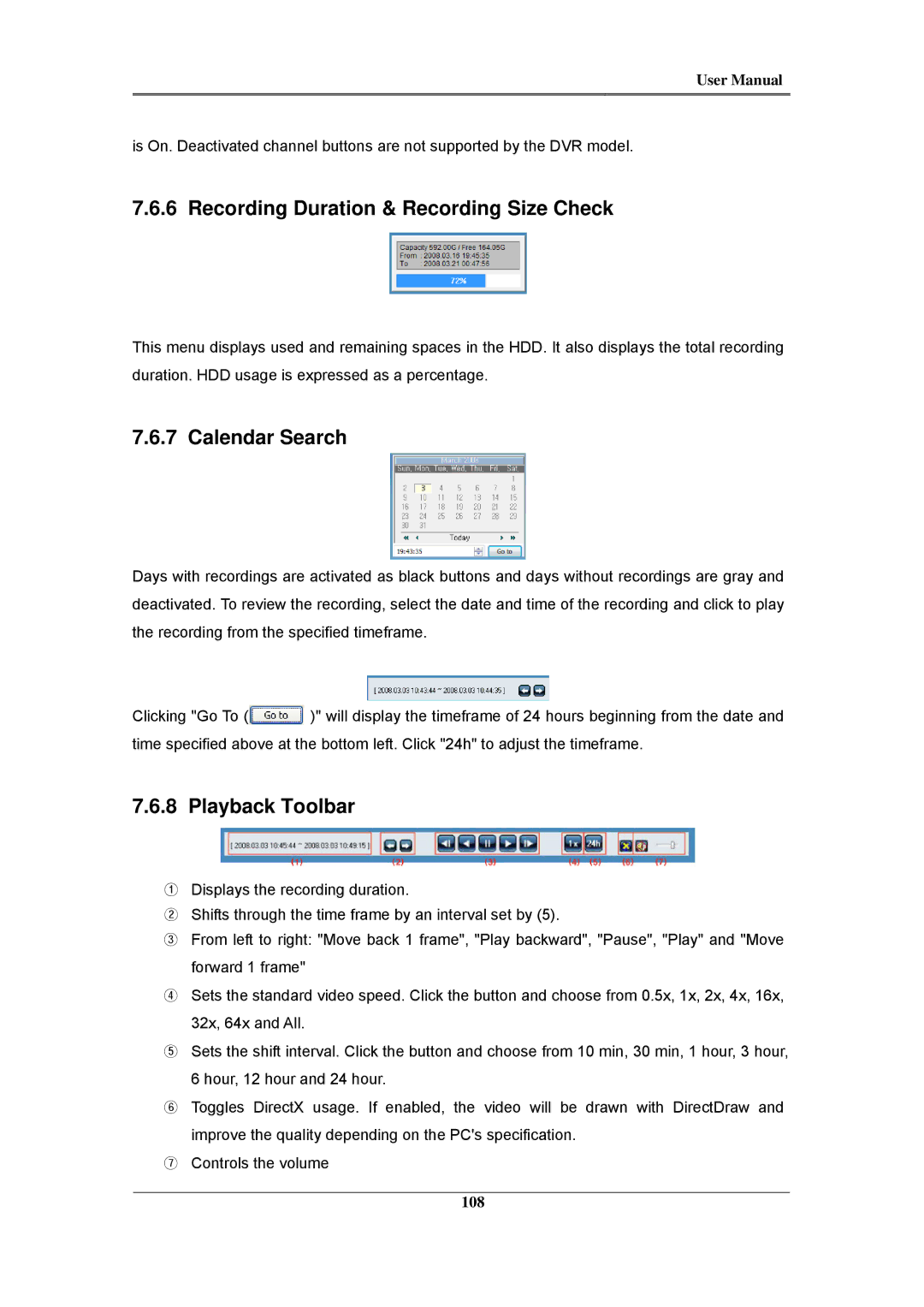 Samsung SVR-1680C, SVR-960C, SVR-945, SVR-480, SVR-3200, SVR-1660C Recording Duration & Recording Size Check, Playback Toolbar 