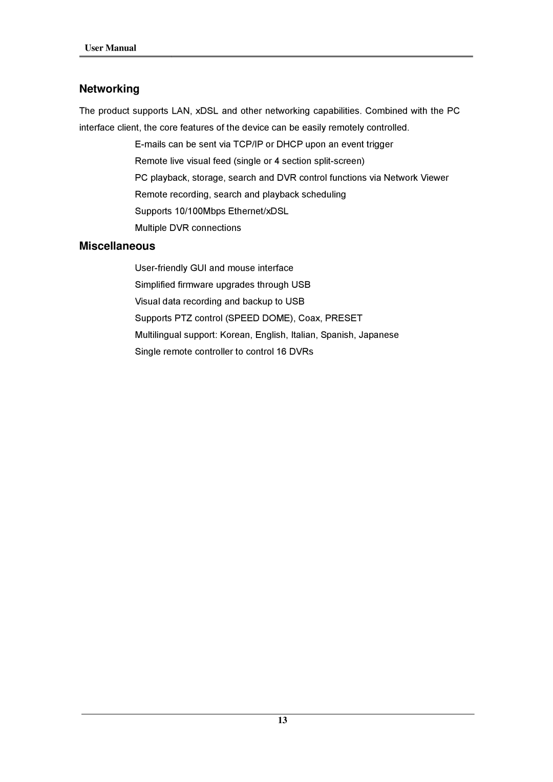 Samsung SVR-960C, SVR-945, SVR-480, SVR-3200, SVR-1680C, SVR-1660C, SVR-1645 user manual Networking, Miscellaneous 