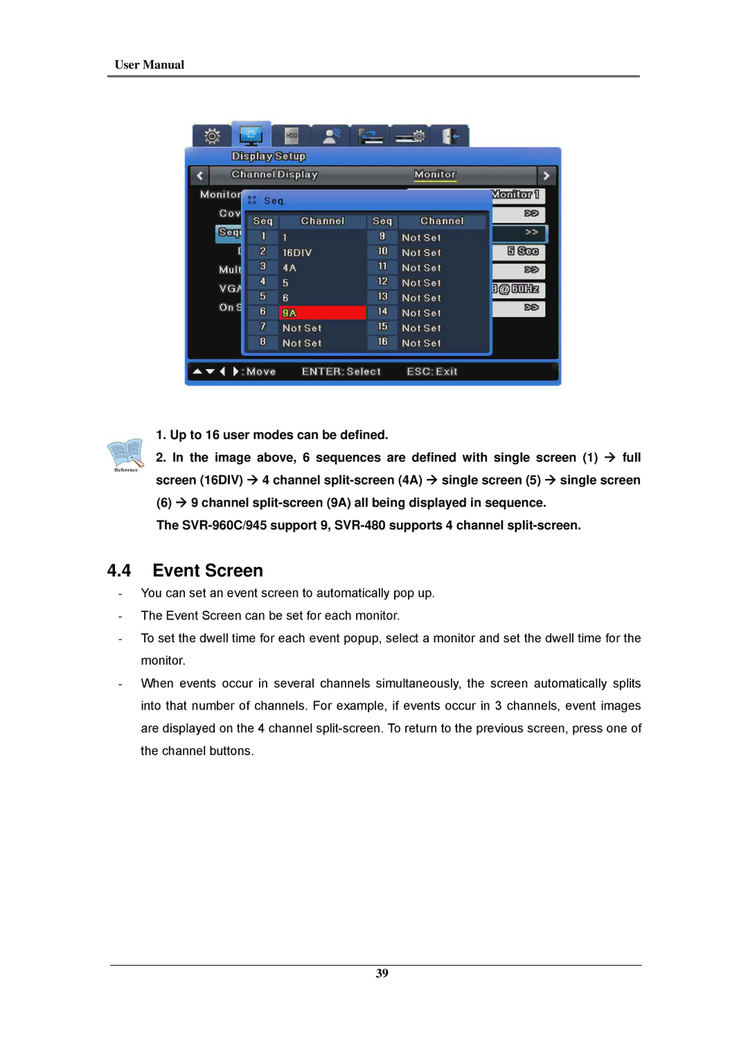 Samsung SVR-1660C, SVR-960C, SVR-945, SVR-480, SVR-3200, SVR-1680C, SVR-1645 user manual Event Screen 