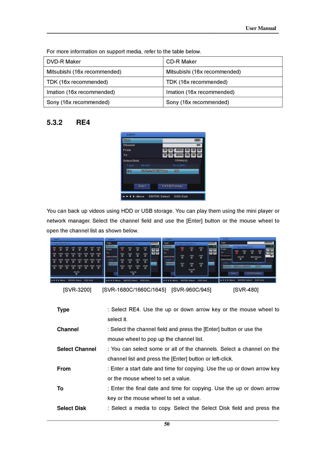 Samsung SVR-480, SVR-960C, SVR-945, SVR-3200, SVR-1680C, SVR-1660C, SVR-1645 user manual 2 RE4, Select Channel 