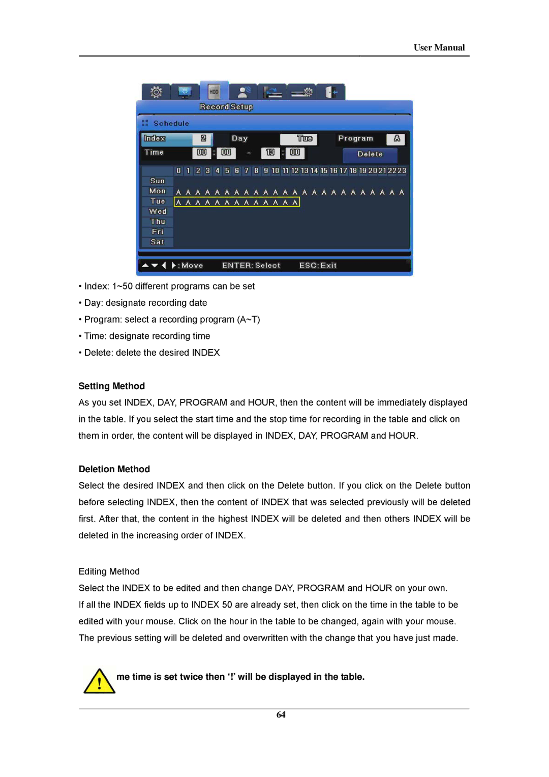 Samsung SVR-480, SVR-960C, SVR-945, SVR-3200, SVR-1680C, SVR-1660C, SVR-1645 user manual Setting Method, Deletion Method 