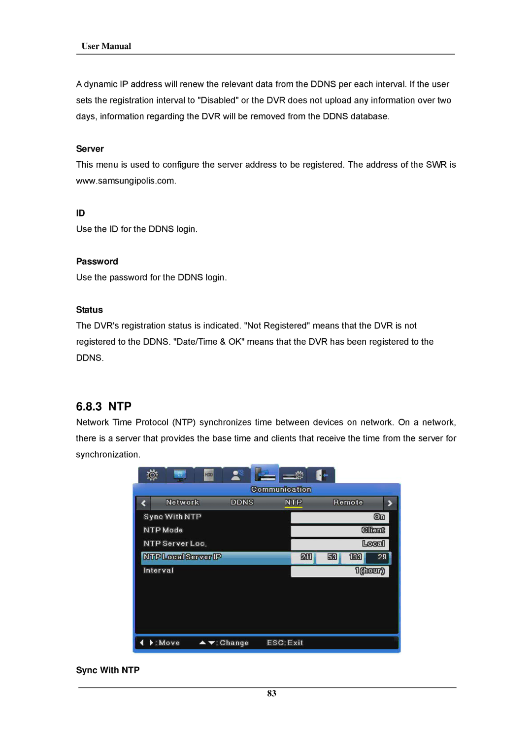 Samsung SVR-960C, SVR-945, SVR-480, SVR-3200, SVR-1680C, SVR-1660C, SVR-1645 user manual 3 NTP, Server, Password, Sync With NTP 