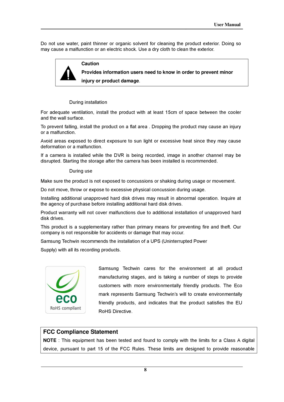 Samsung SVR-480, SVR-960C, SVR-945, SVR-3200, SVR-1680C, SVR-1660C, SVR-1645 user manual FCC Compliance Statement 