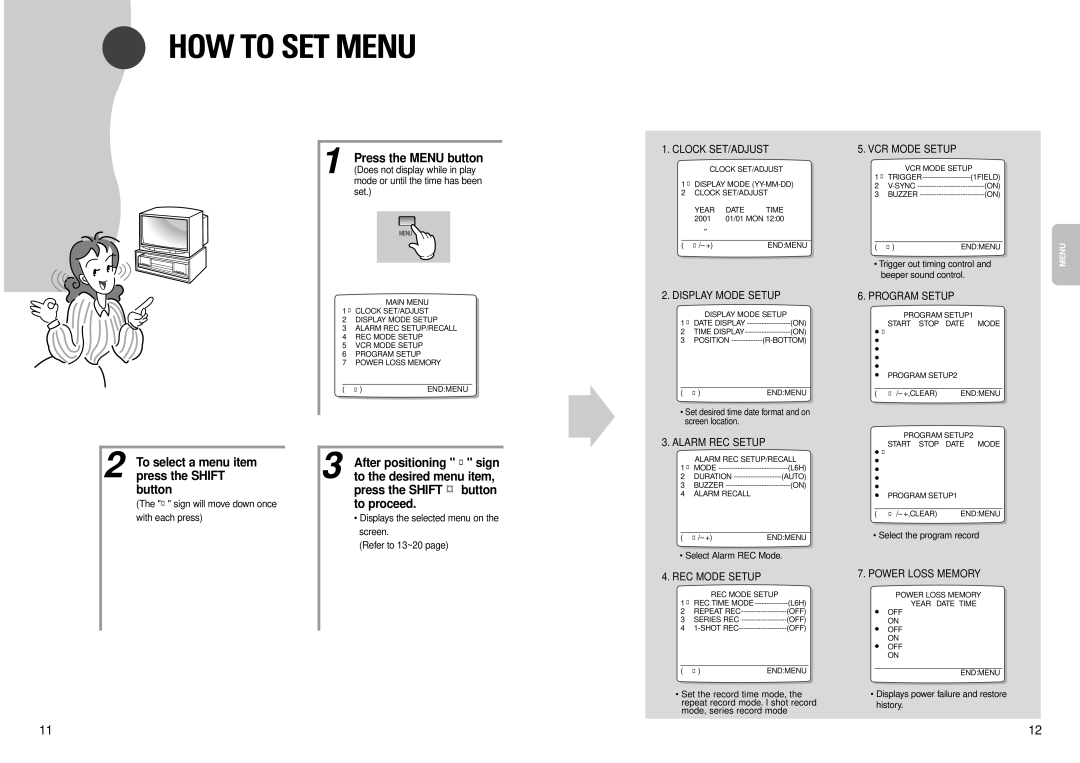 Samsung SVR960NRT/SSC manual HOW to SET Menu, To select a menu item, Press the Shift, Button, To proceed 